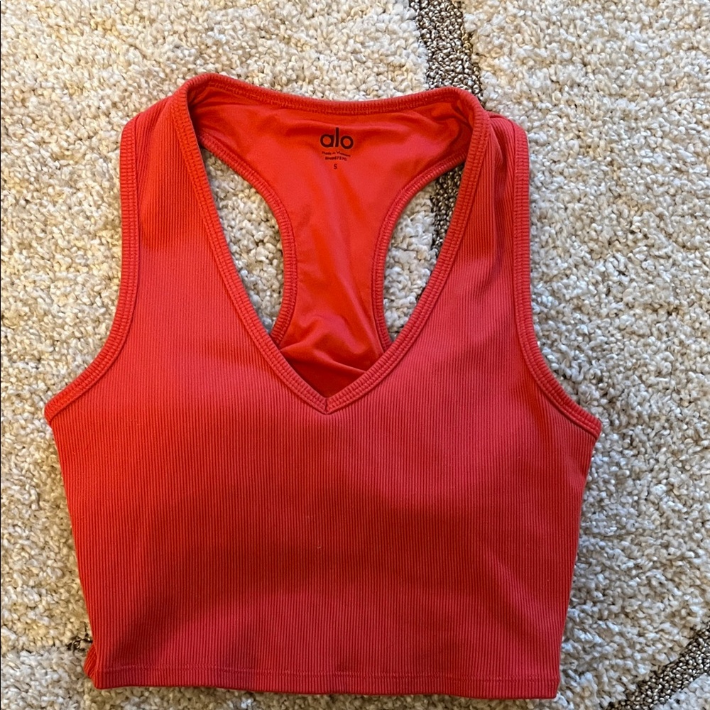 Alo Red Ribbed bra Crop Top